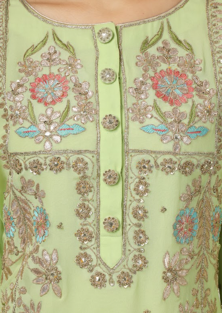 Lime Green Embroidered Georgette Kurta Set