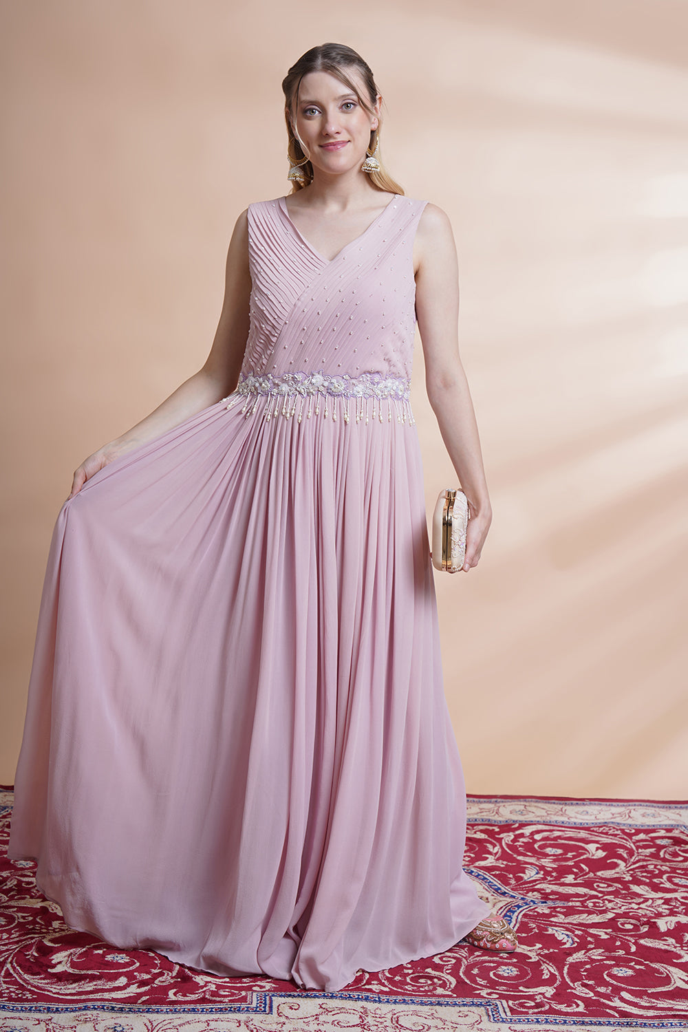 Mauve Georgette Flare Gown Set