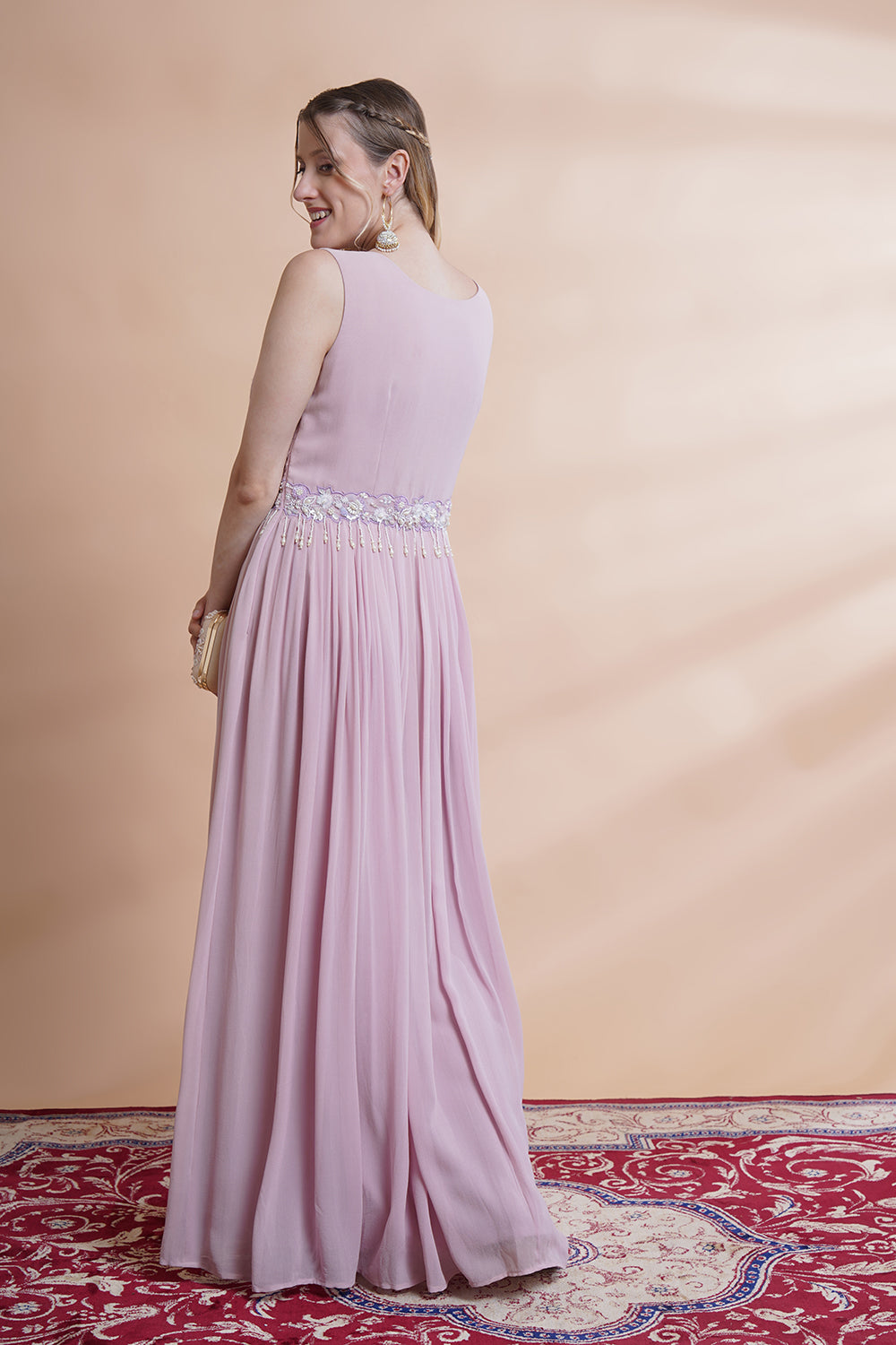 Mauve Georgette Flare Gown Set