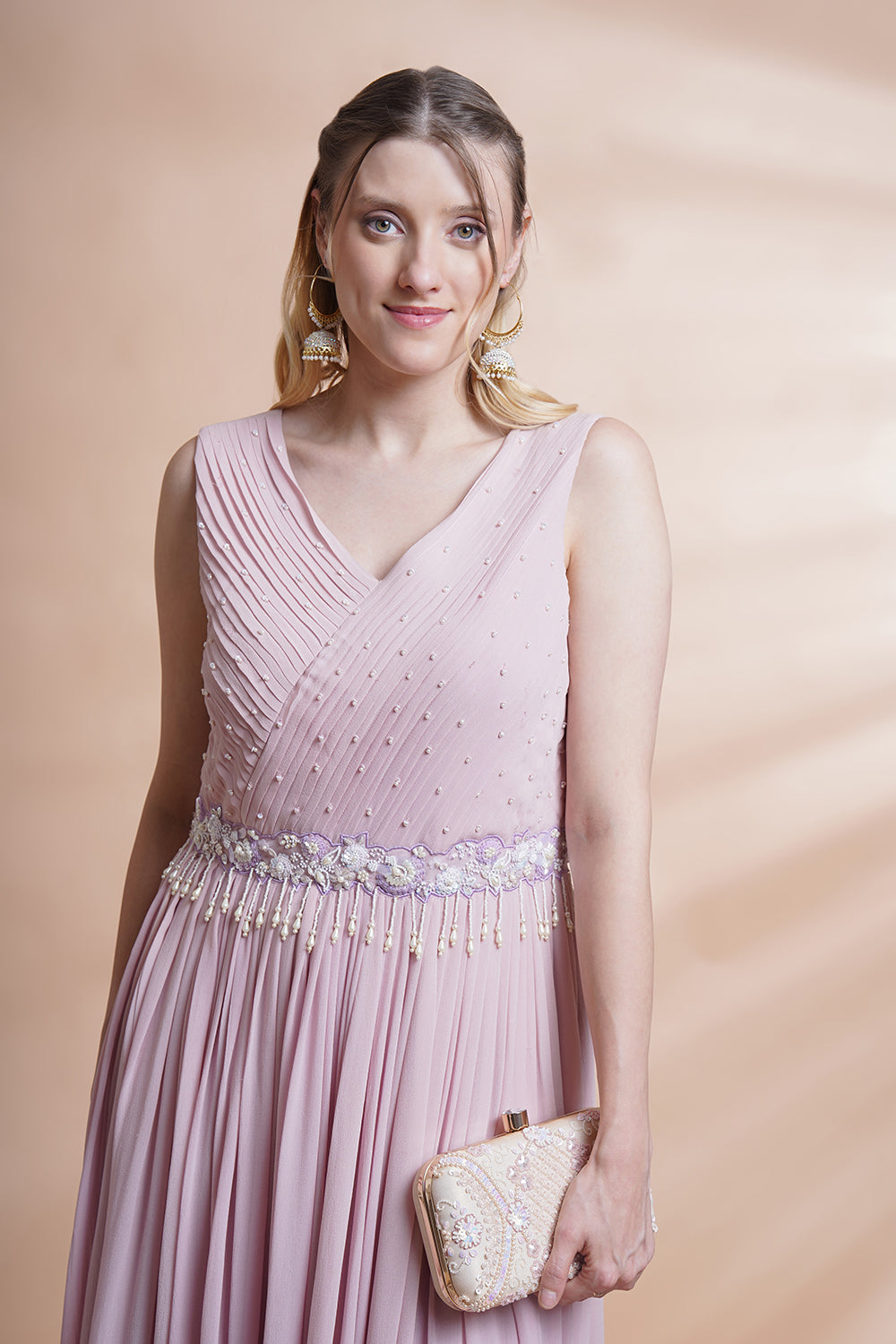 Mauve Georgette Flare Gown Set