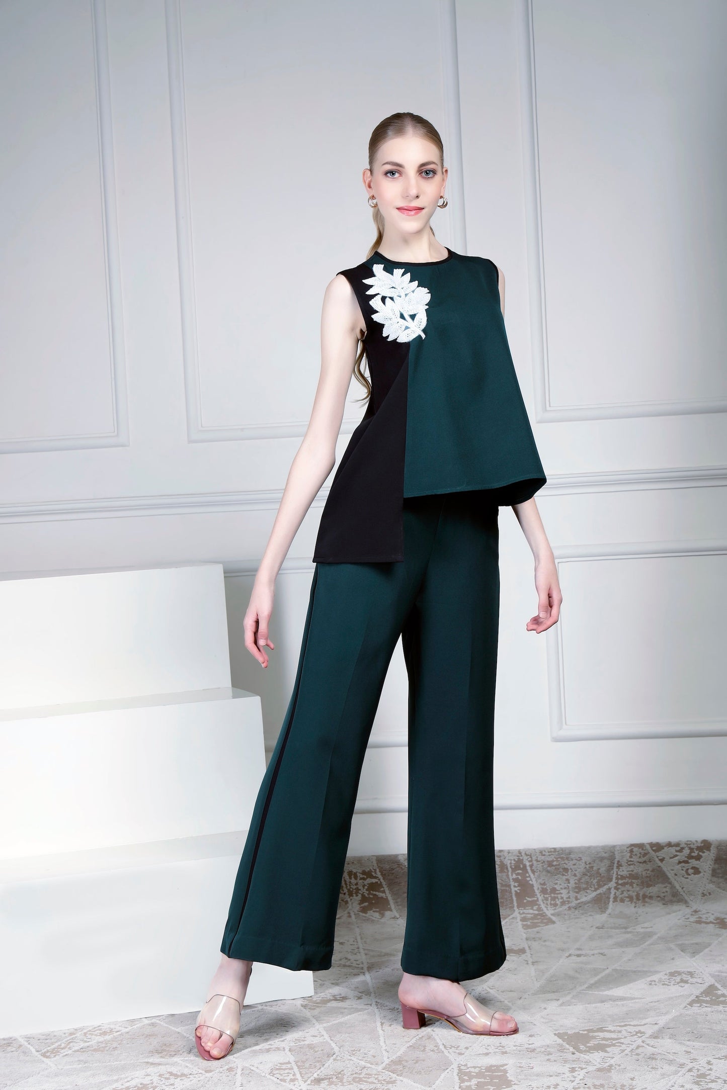 Asymmetrical Top Set - Emerald/Black