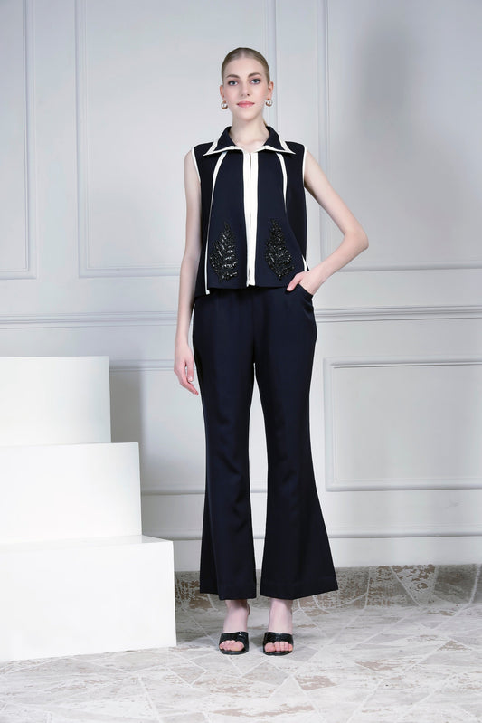 Jacket Top Set – Dark Blue/Ivory