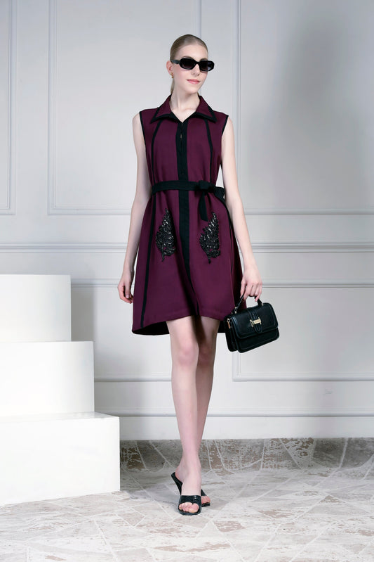 Collared Dress – Maroon/Black