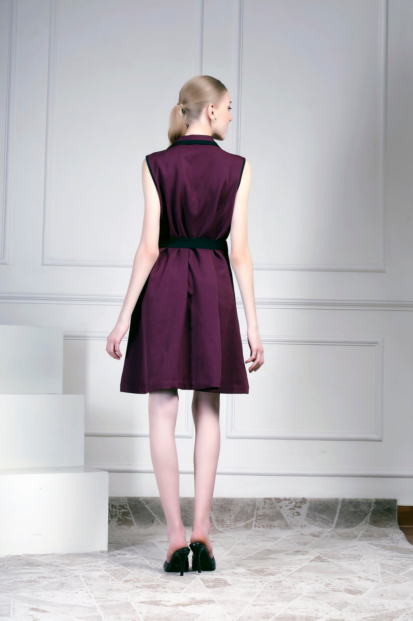 Collared Dress – Maroon/Black