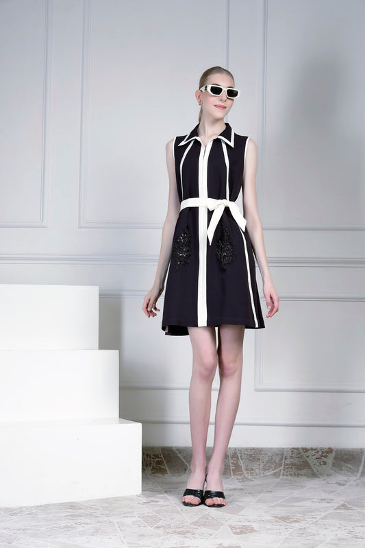 Collared Dress – Dark Blue/Ivory