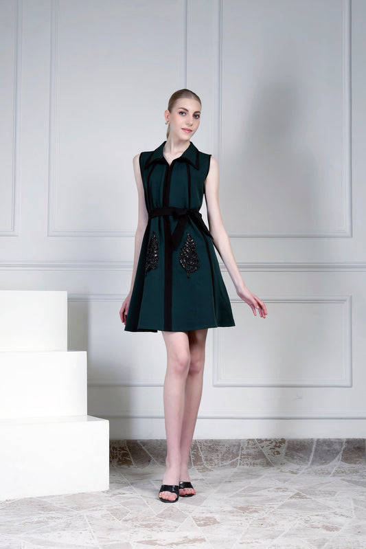 Collared Dress – Emerald/Black