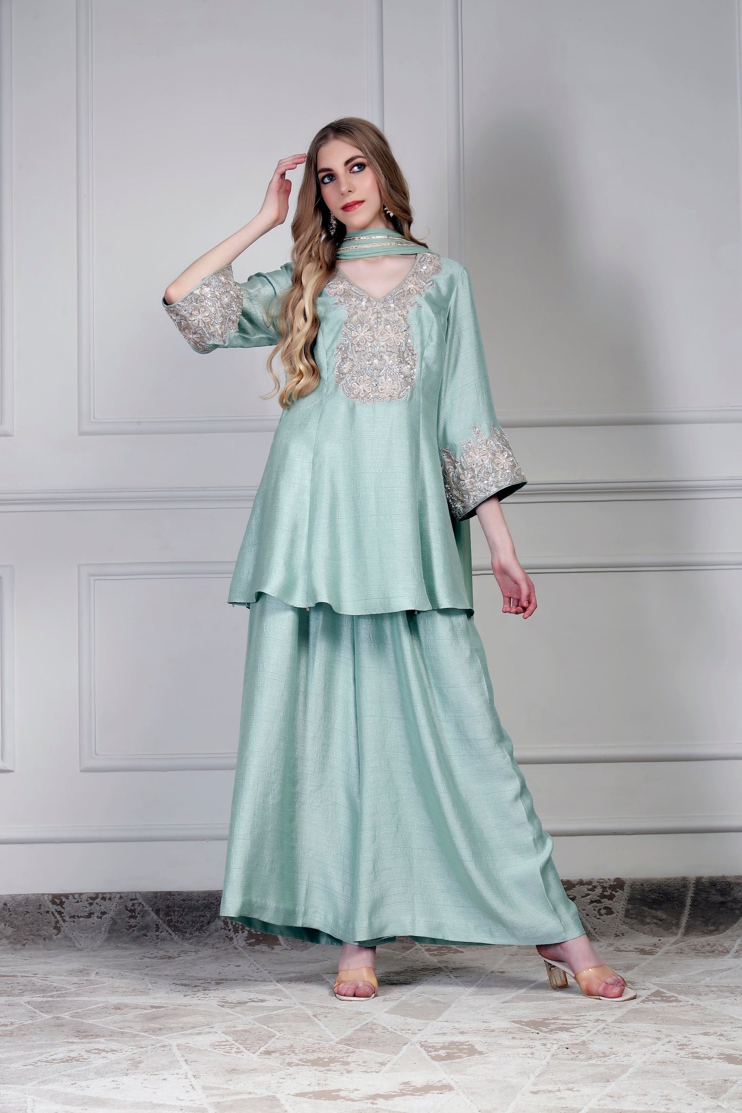 Short Kurta Set - Aqua