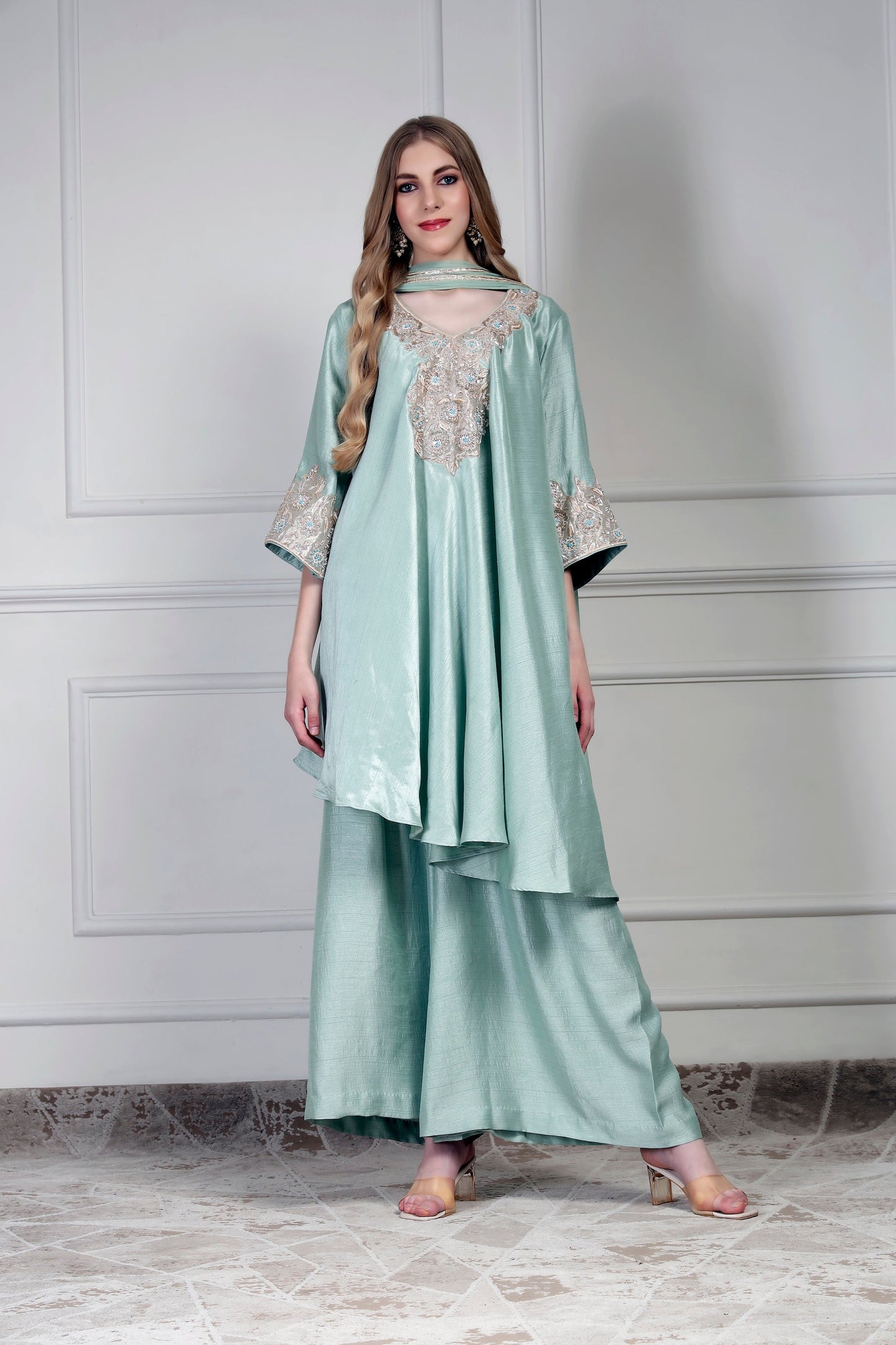 Asymmetrical Kurta Set-Aqua