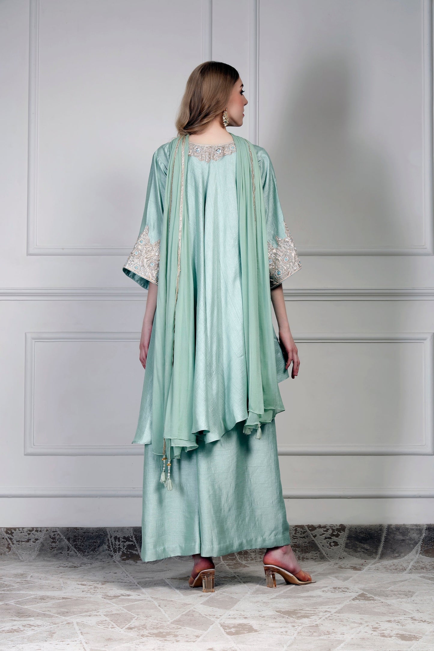 Asymmetrical Kurta Set-Aqua
