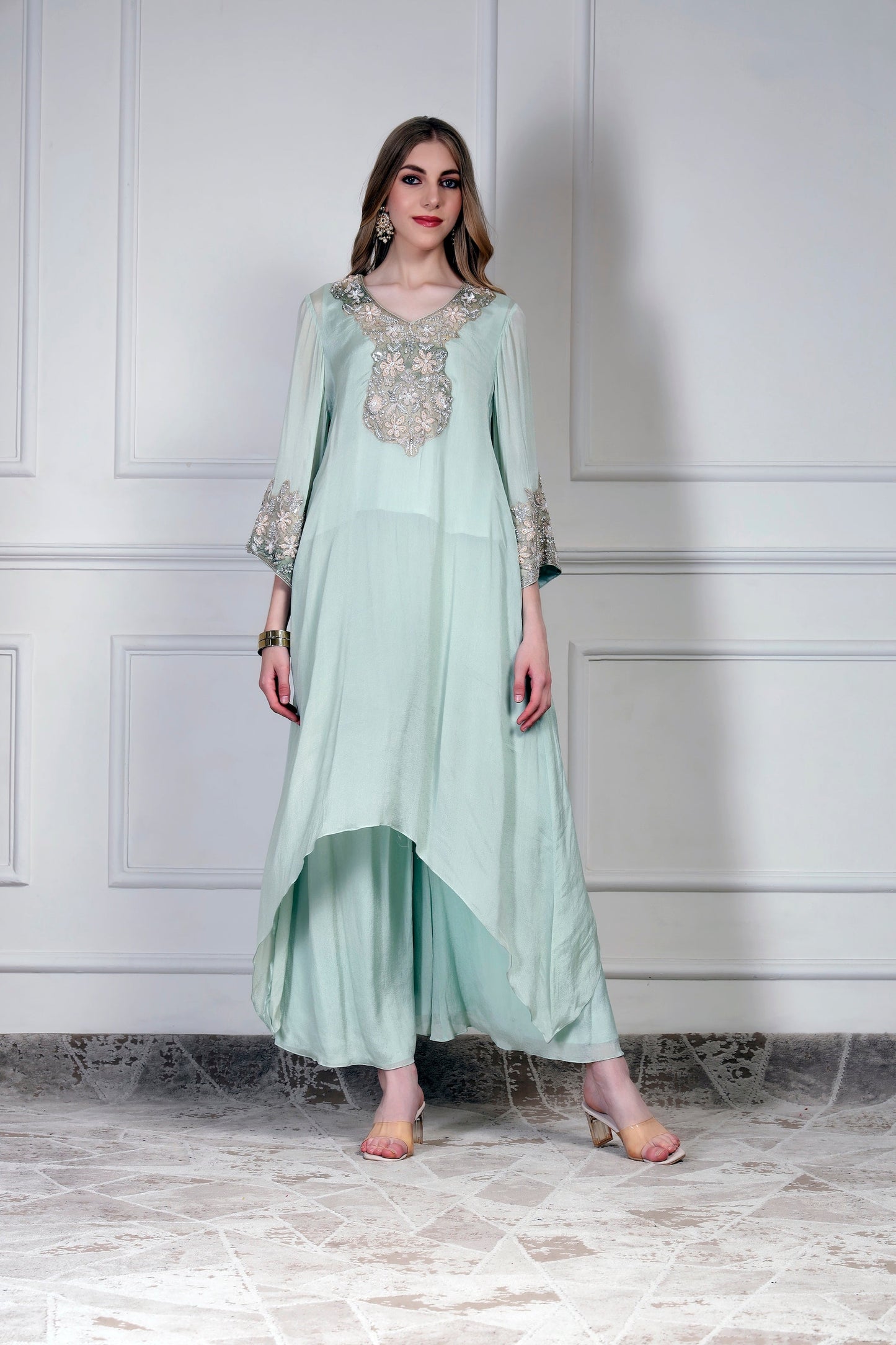 Aqua Asymmetrical Kurta Set