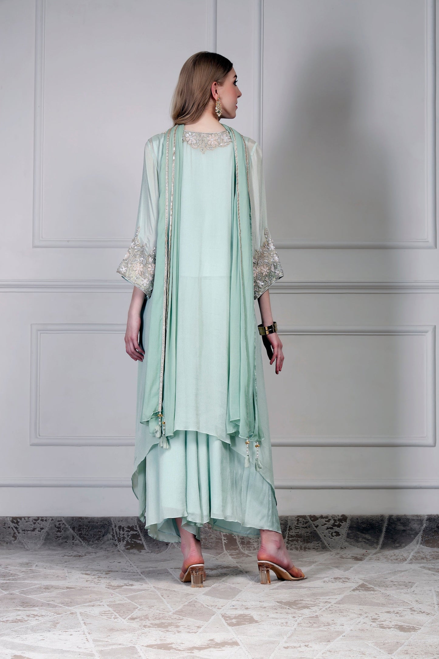 Aqua Asymmetrical Kurta Set