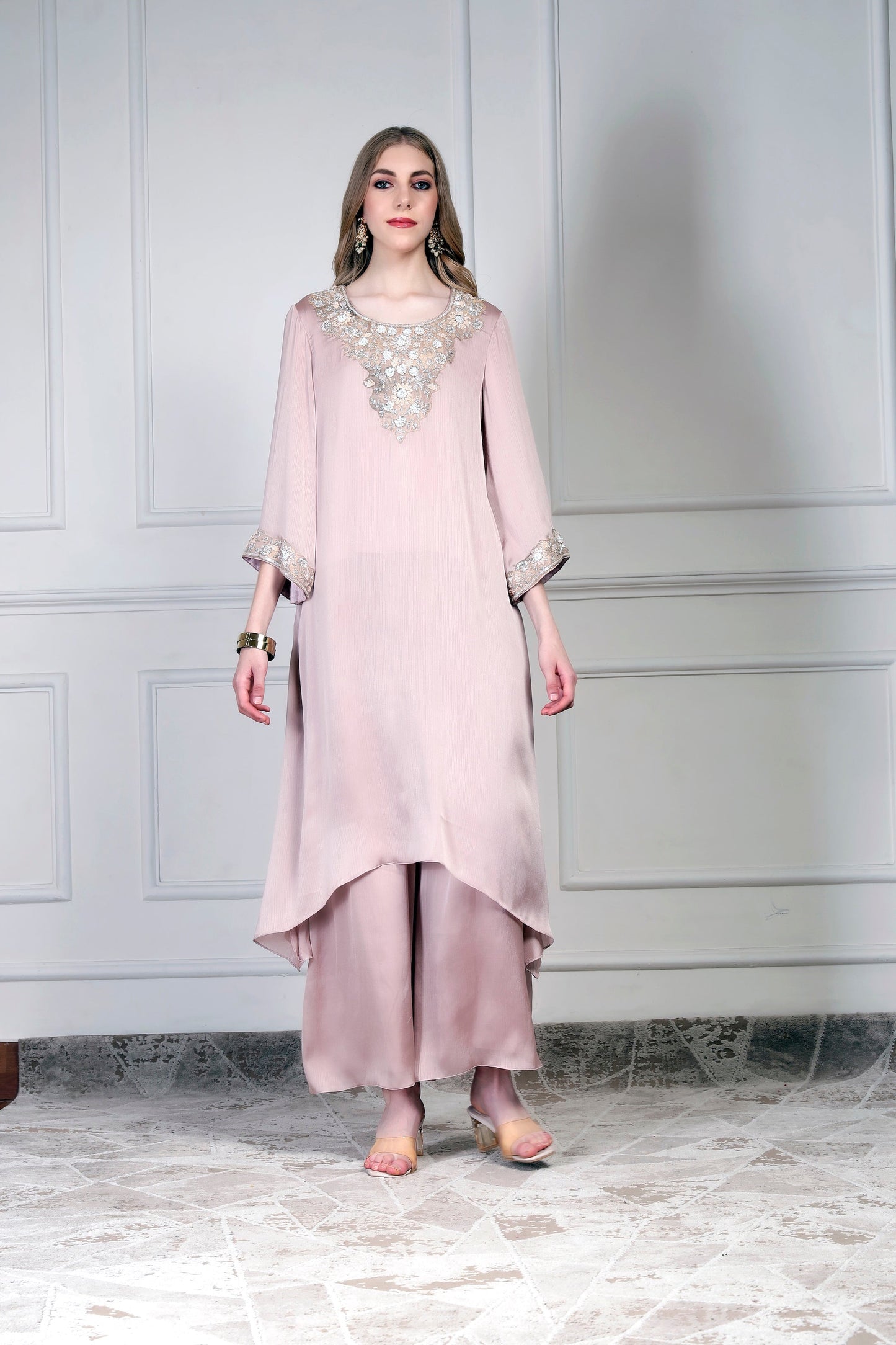 Asymmetrical Kurta Set -Old Rose