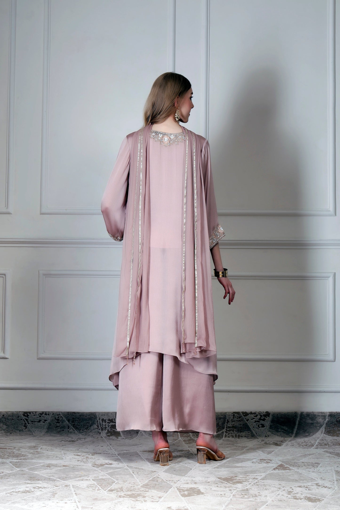 Asymmetrical Kurta Set -Old Rose