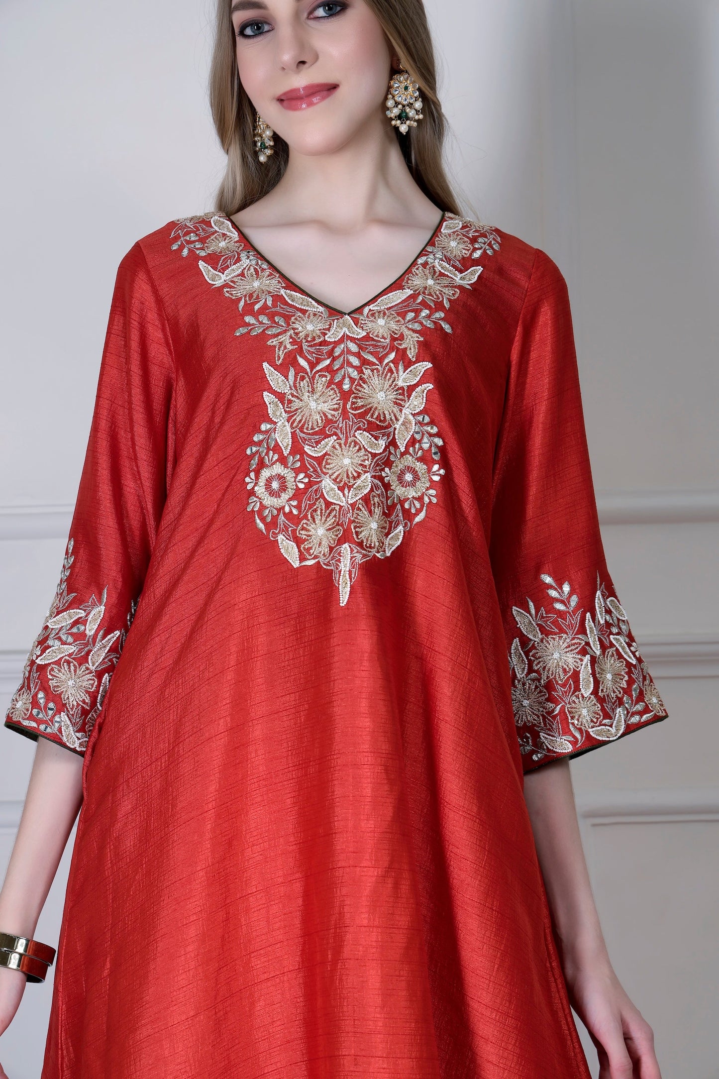 Asymmetrical Kurta Set - Sunset Orange