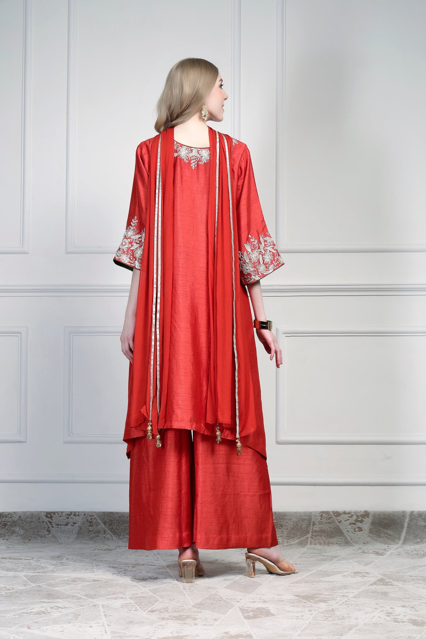 Asymmetrical Kurta Set - Sunset Orange