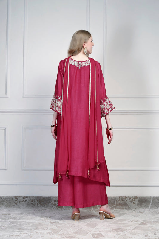 Asymmetrical Kurta Set – Rani Pink