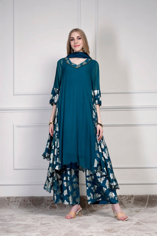 Asymmetrical Kurta Set – Teal