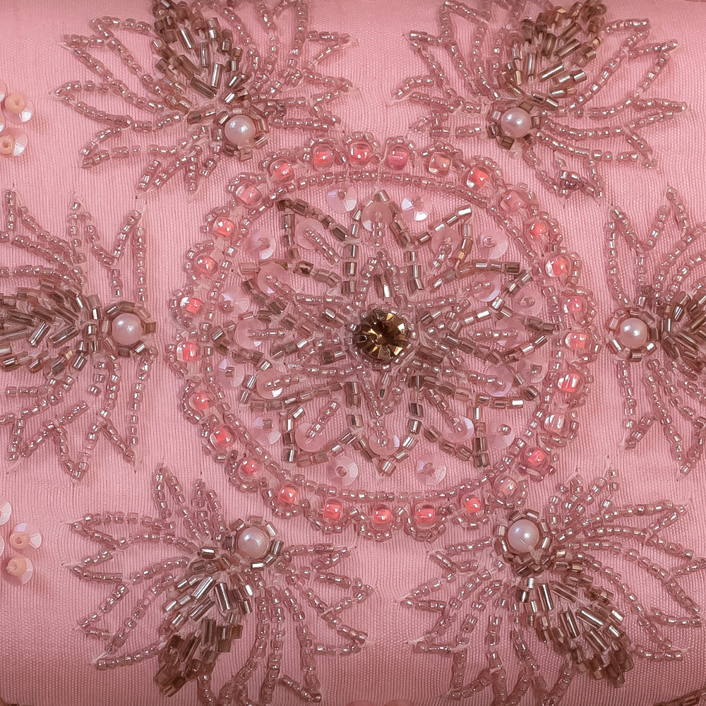 Pink Raw Silk Hand Embroidery Clutch