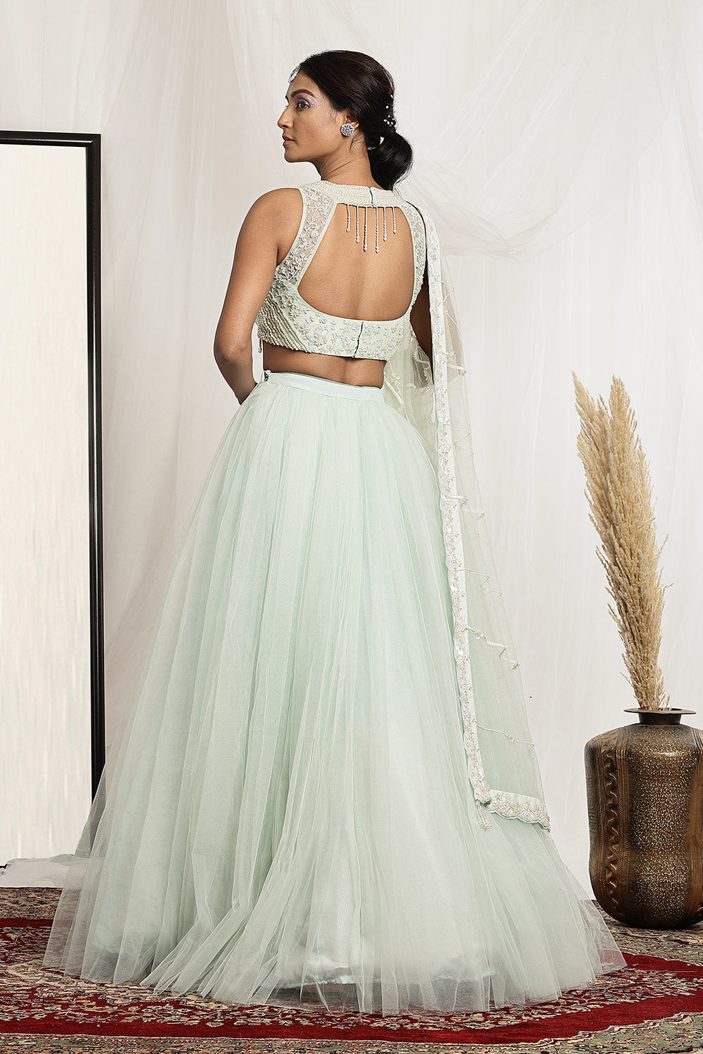 Pearl Blouse Paired with a Ball Gown Lehenga