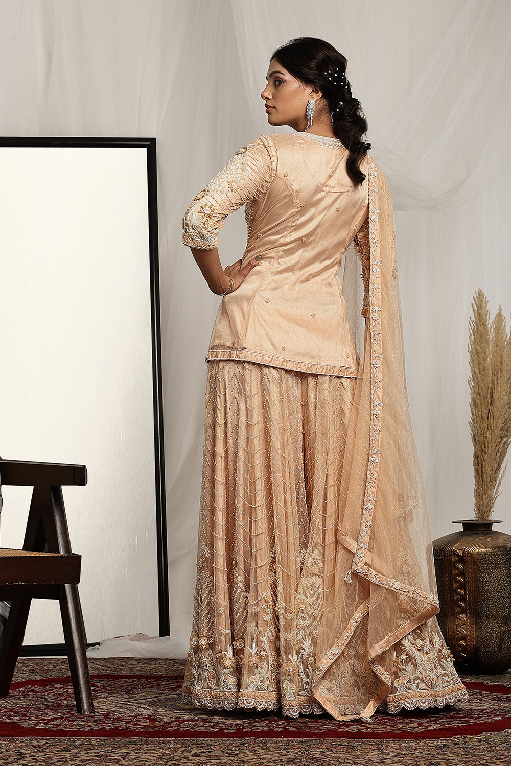 Intricate Pearl Embroidered Kurta, Sharara and Dupatta Set