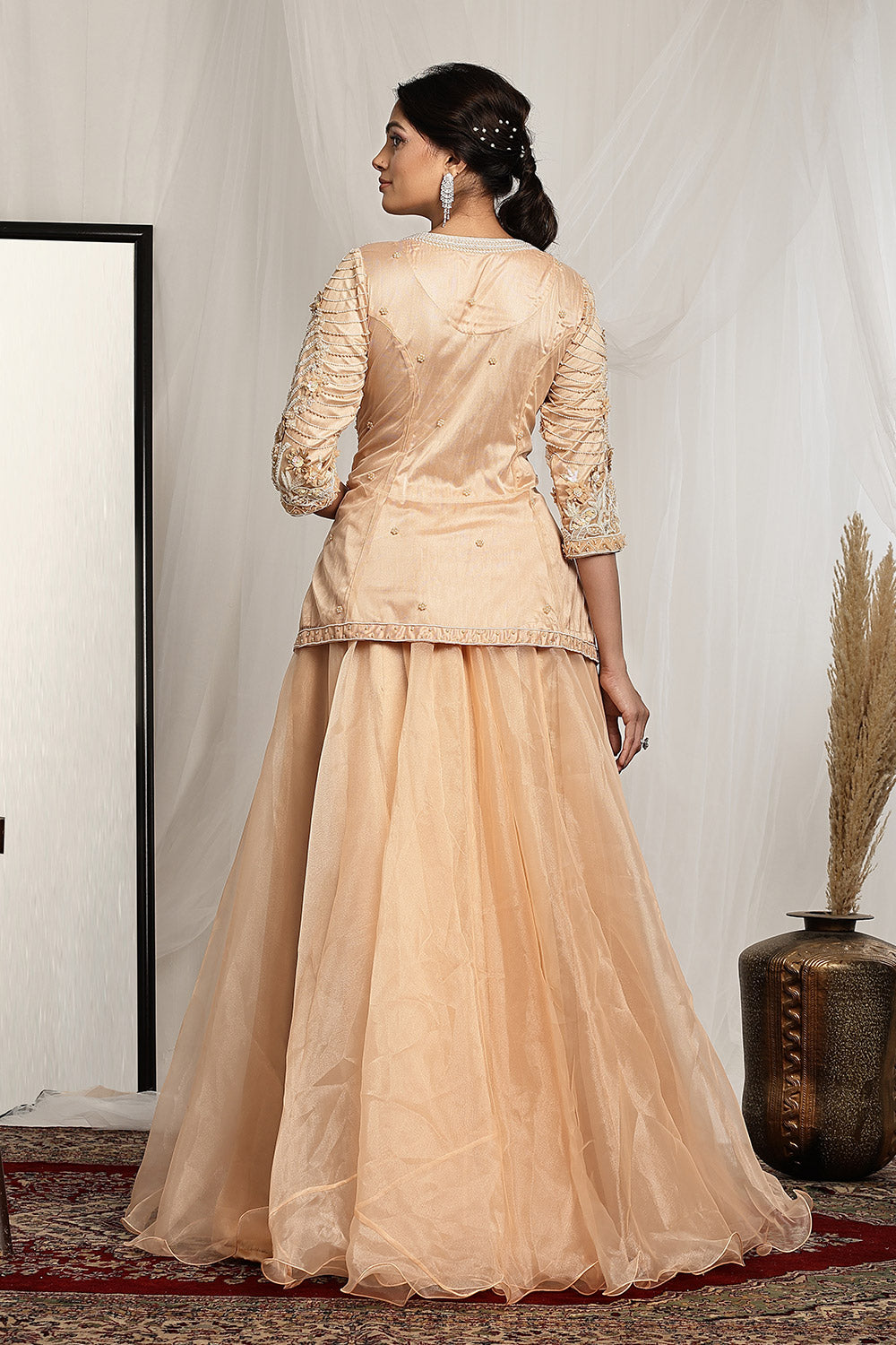 Pearl and Bead Embellished Short Kurta with a Flowy Skirt