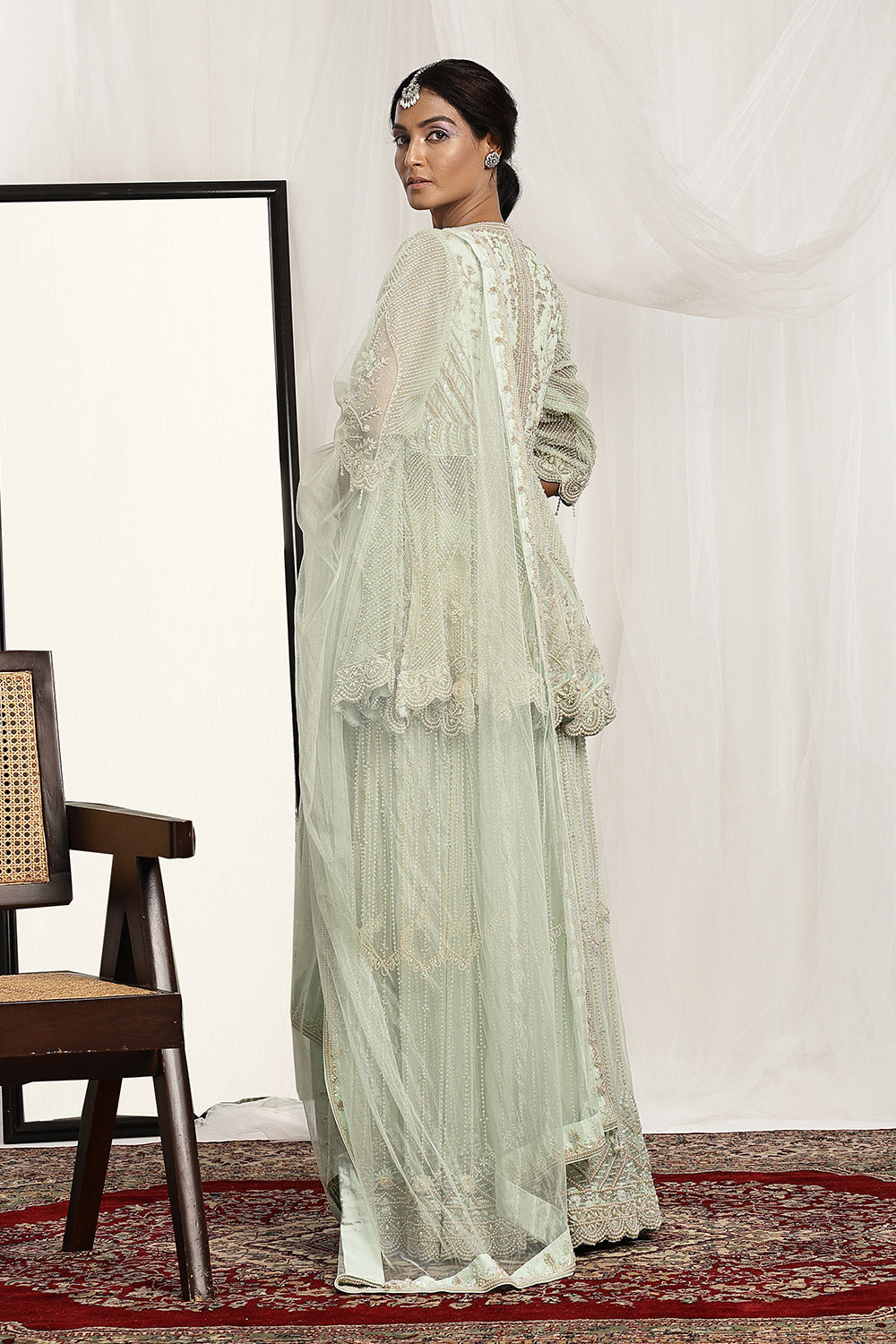 Intricate Pearl Embroidered Kurta, Sharara and Dupatta Set