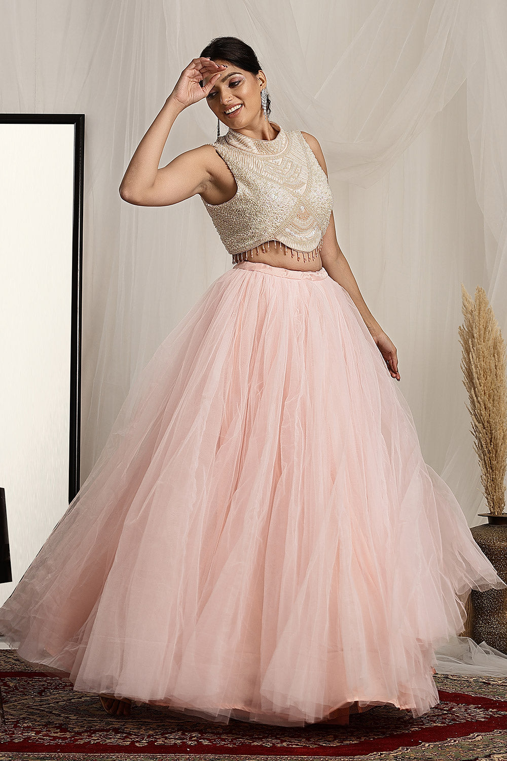 Stylish Blouse with a Flowy Ball Gown Skirt