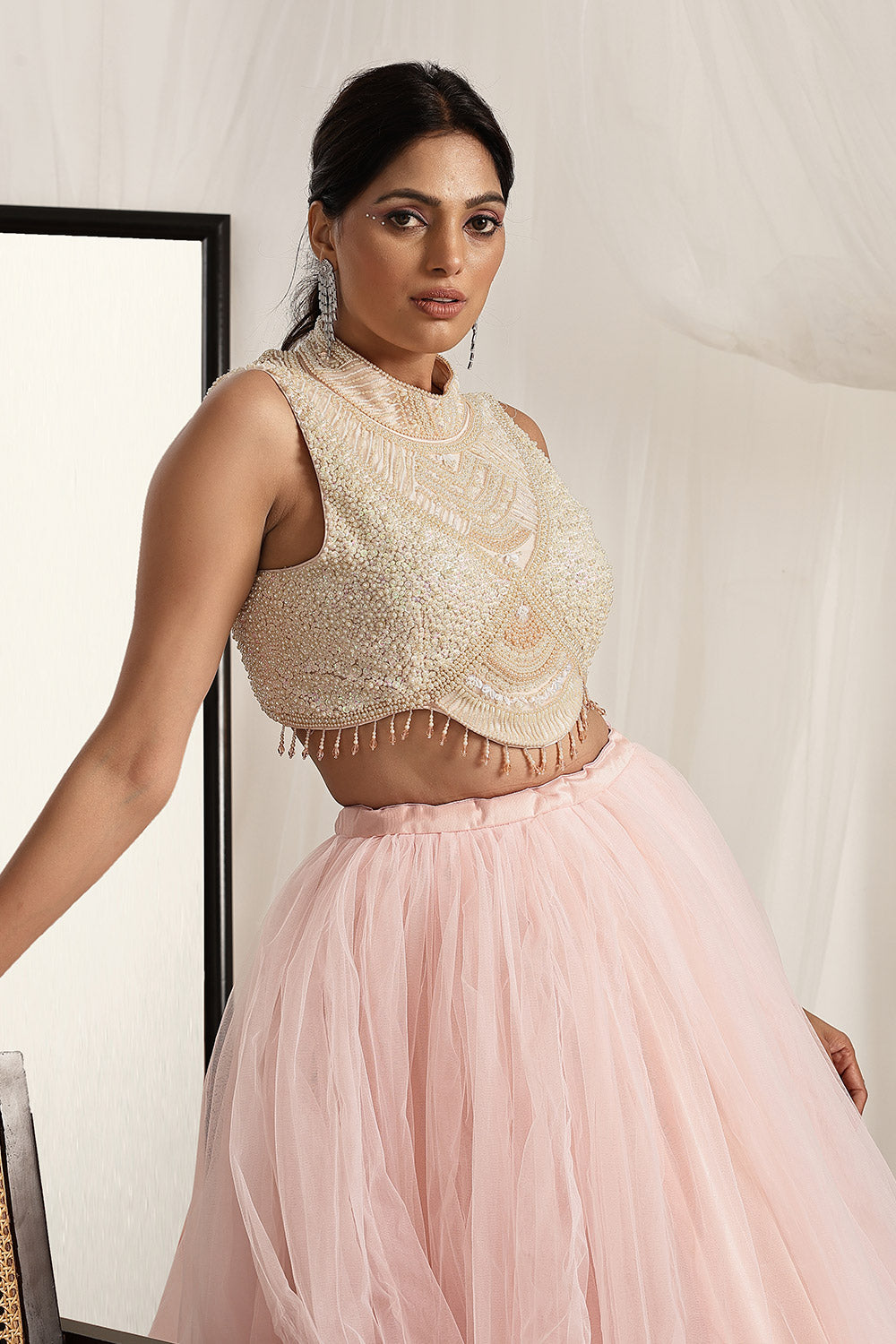 Stylish Blouse with a Flowy Ball Gown Skirt