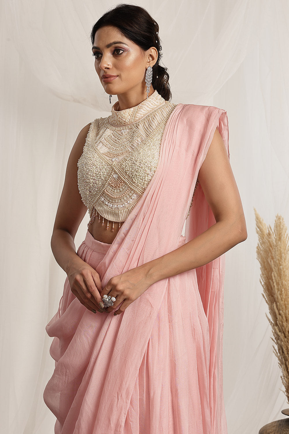 Stylish Crop Top Style Blouse with a Pre-Stitched Saree