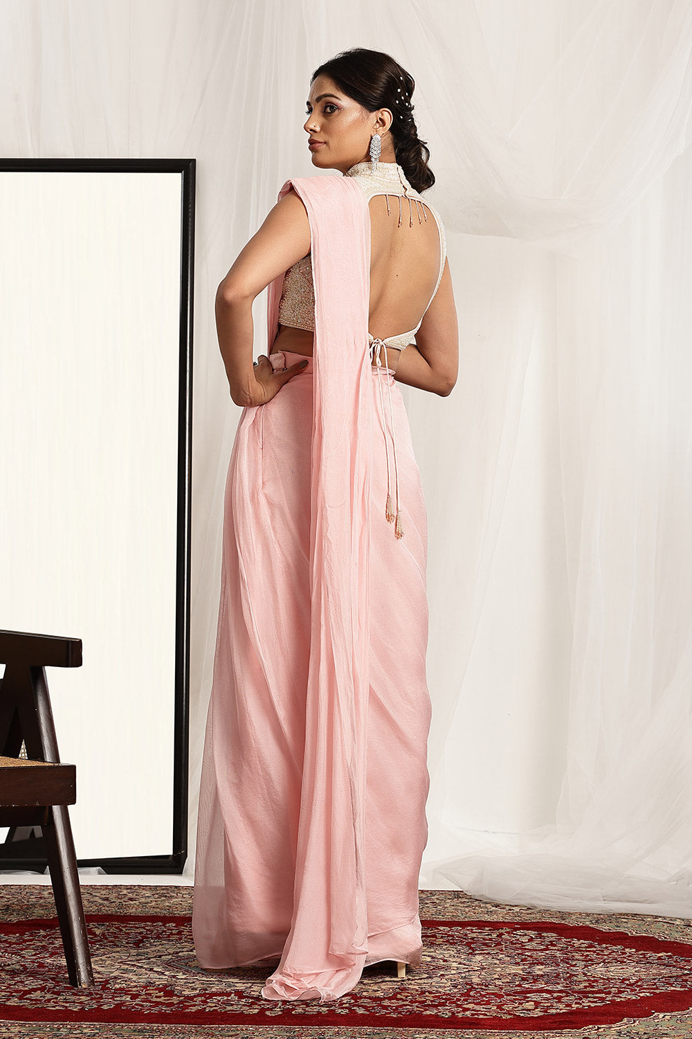 Stylish Crop Top Style Blouse with a Pre-Stitched Saree