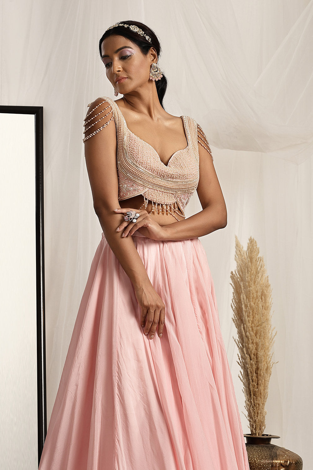 Embroidered Blouse with a Flowy Petal Skirt
