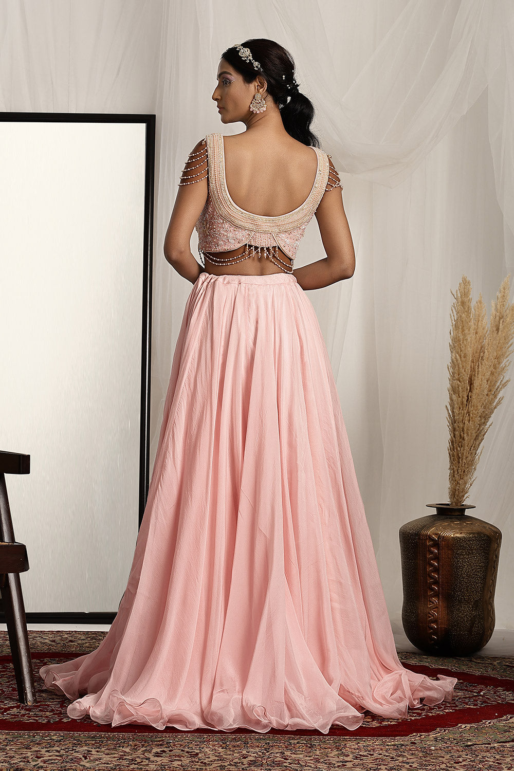 Embroidered Blouse with a Flowy Petal Skirt