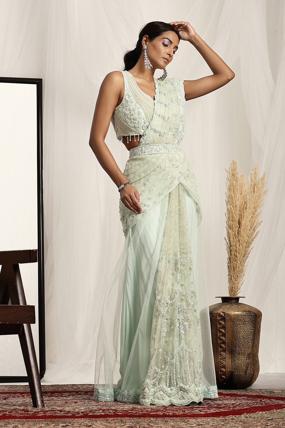 Embroidered Blouse with Pre-Stitched Saree