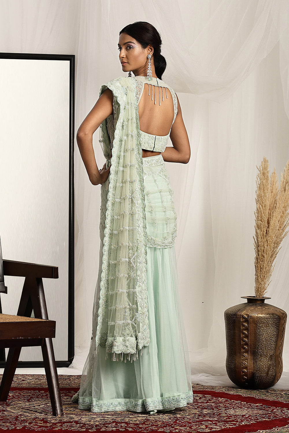 Embroidered Blouse with Pre-Stitched Saree