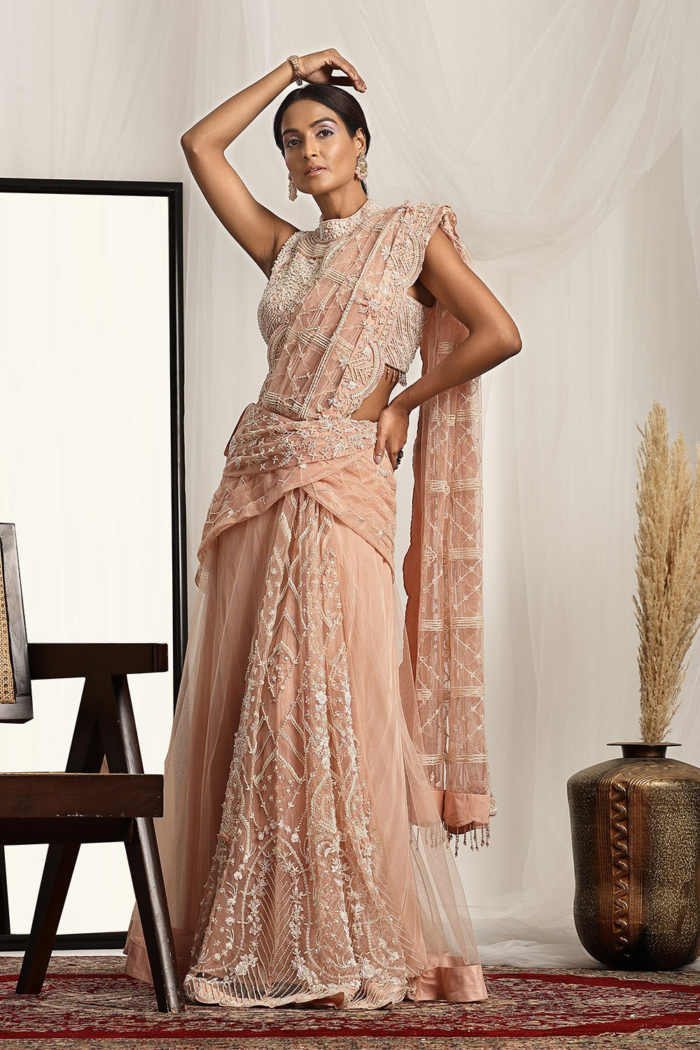 Embroidered Blouse with Pre-Stitched Saree