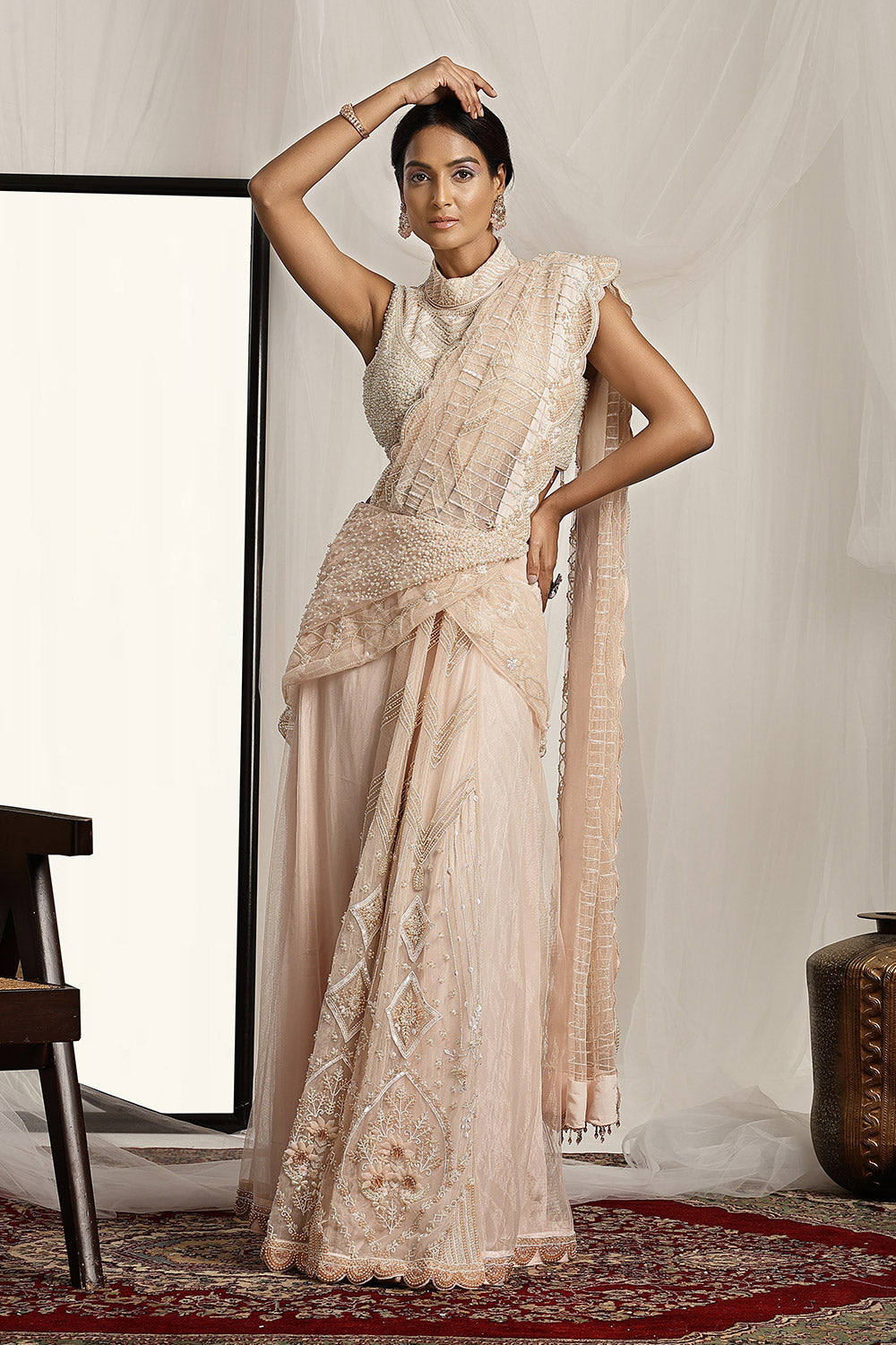 Embroidered Blouse with Pre-Stitched Saree