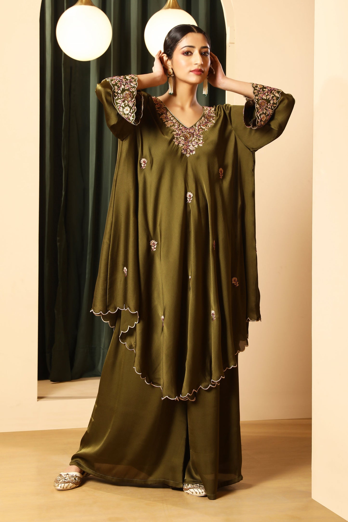 Asymmetrical Kurta Set – Olive