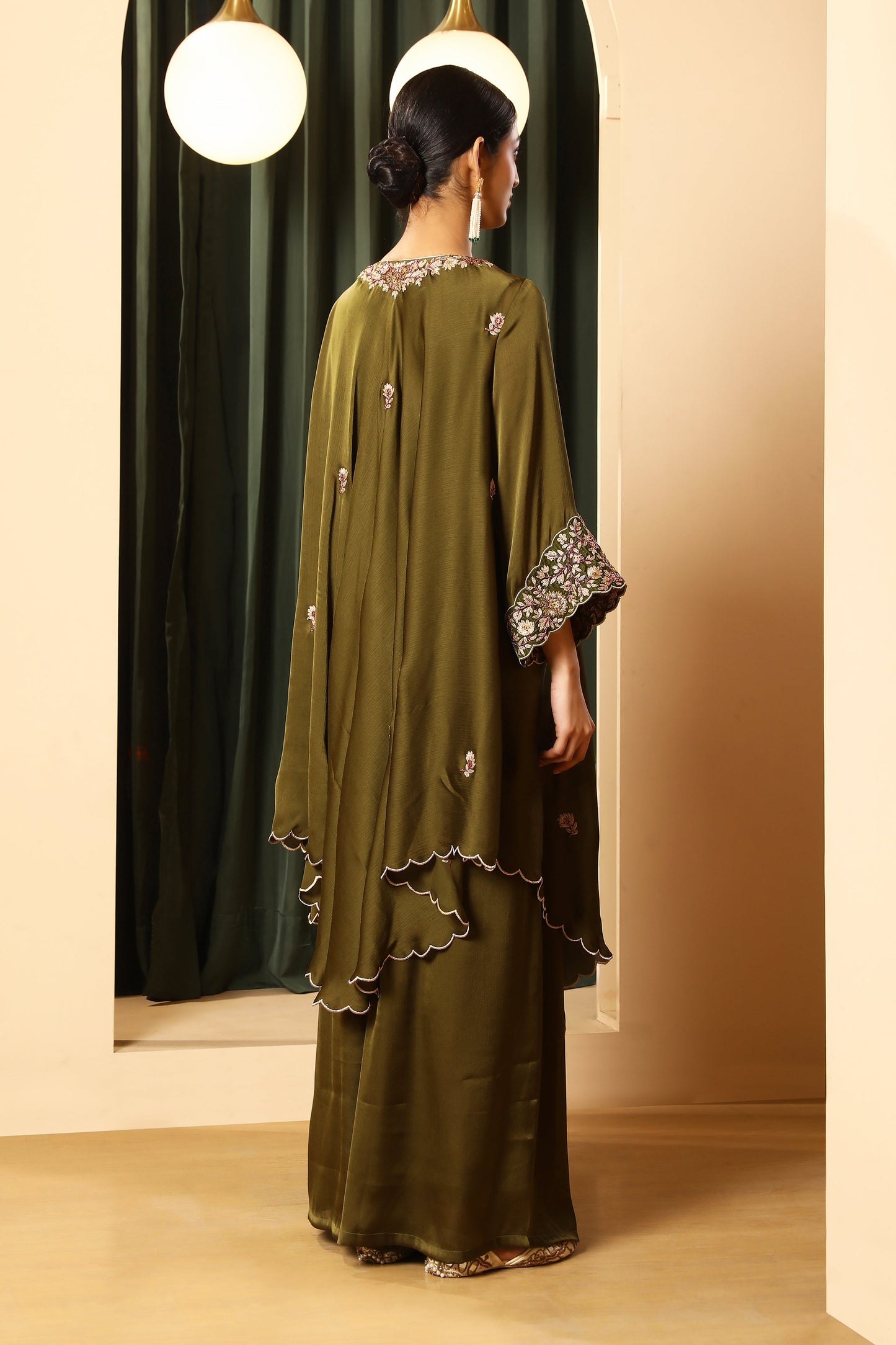 Asymmetrical Kurta Set – Olive
