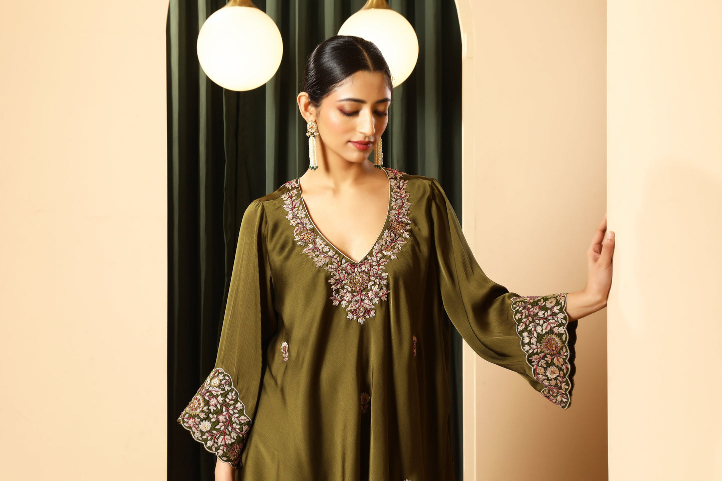 Asymmetrical Kurta Set – Olive