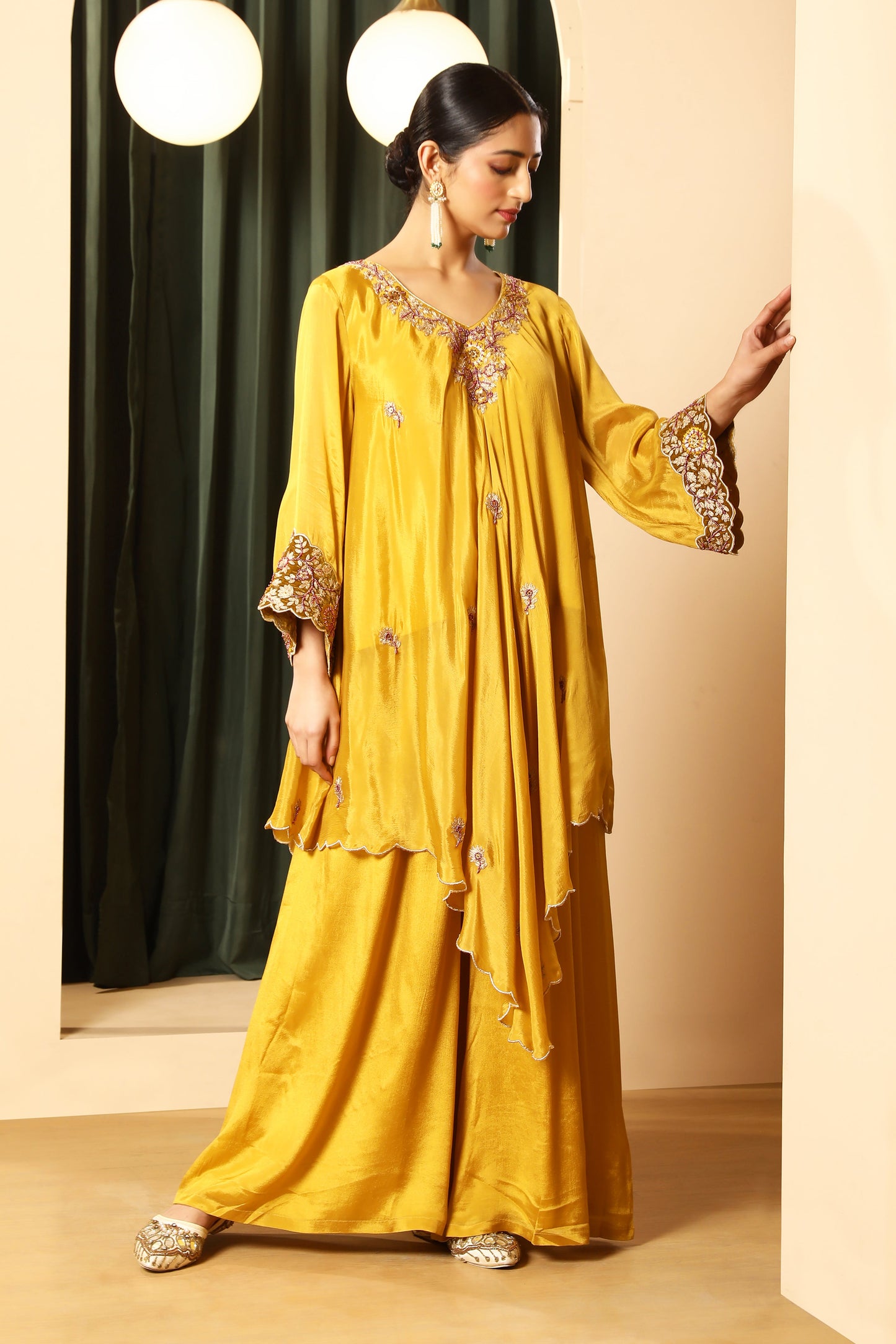 Asymmetrical Short Kurta Set – Mustard
