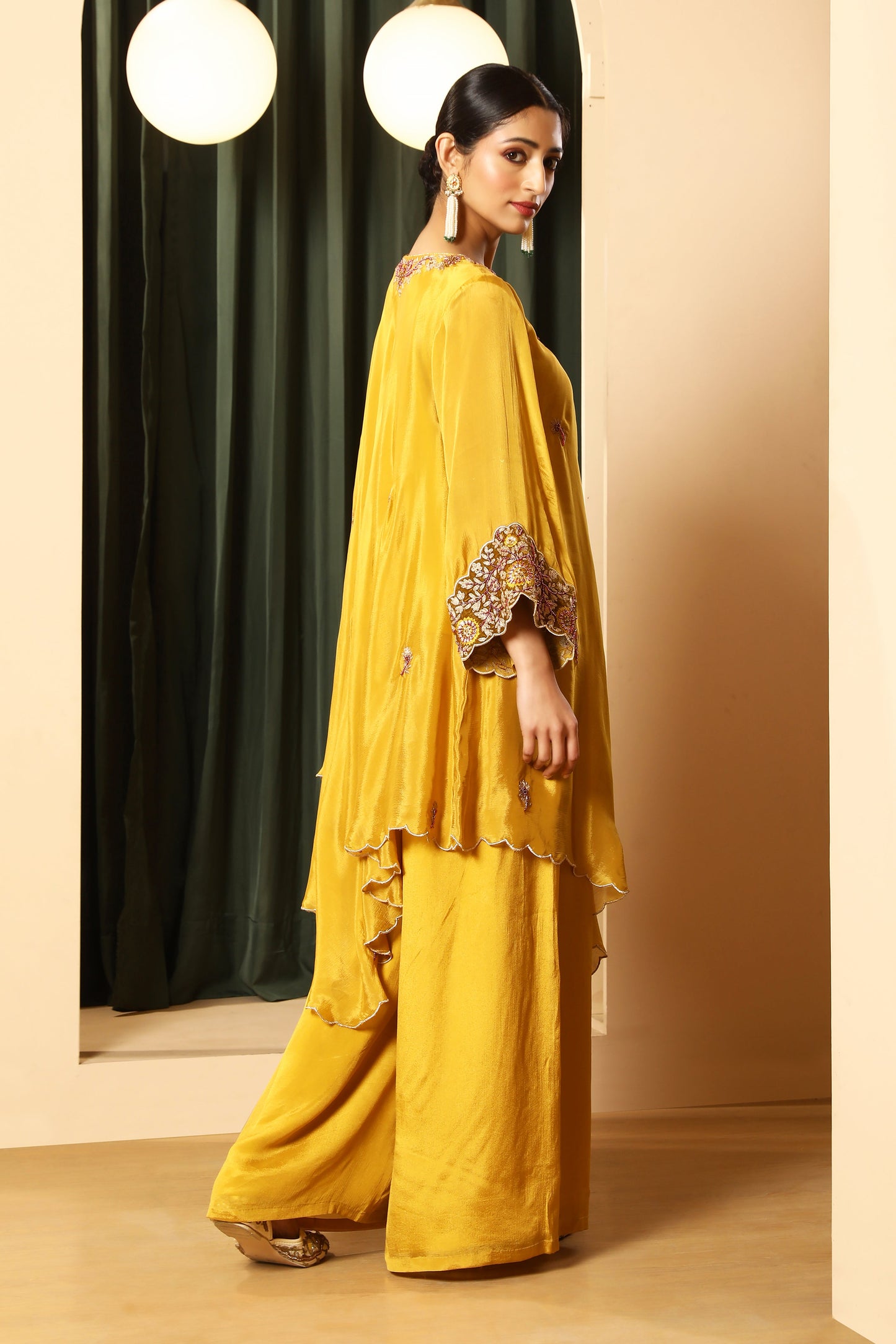 Asymmetrical Short Kurta Set – Mustard