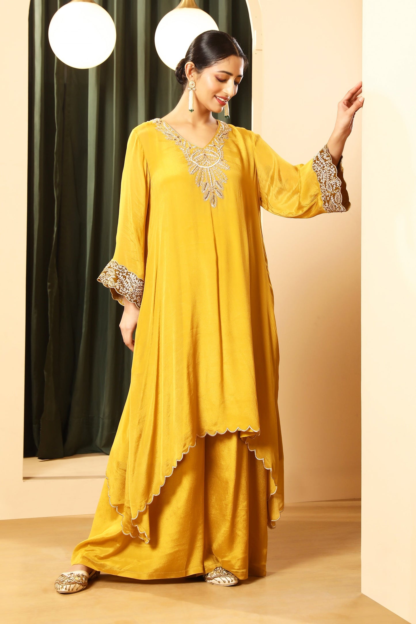 Asymmetrical Kurta Set – Mustard