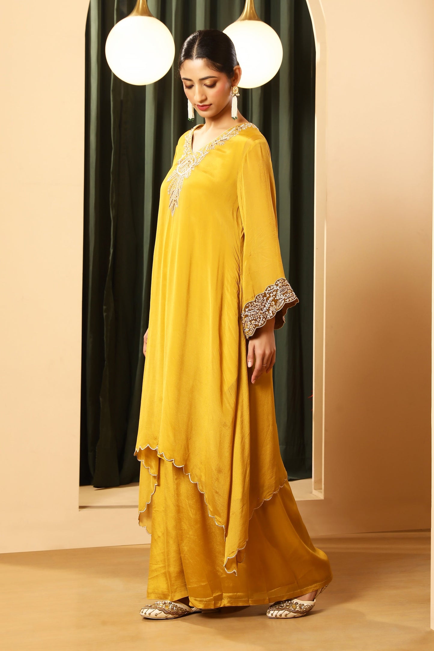 Asymmetrical Kurta Set – Mustard