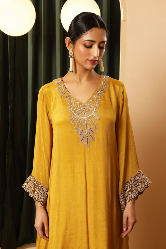 Asymmetrical Short Kurta Set – Mustard