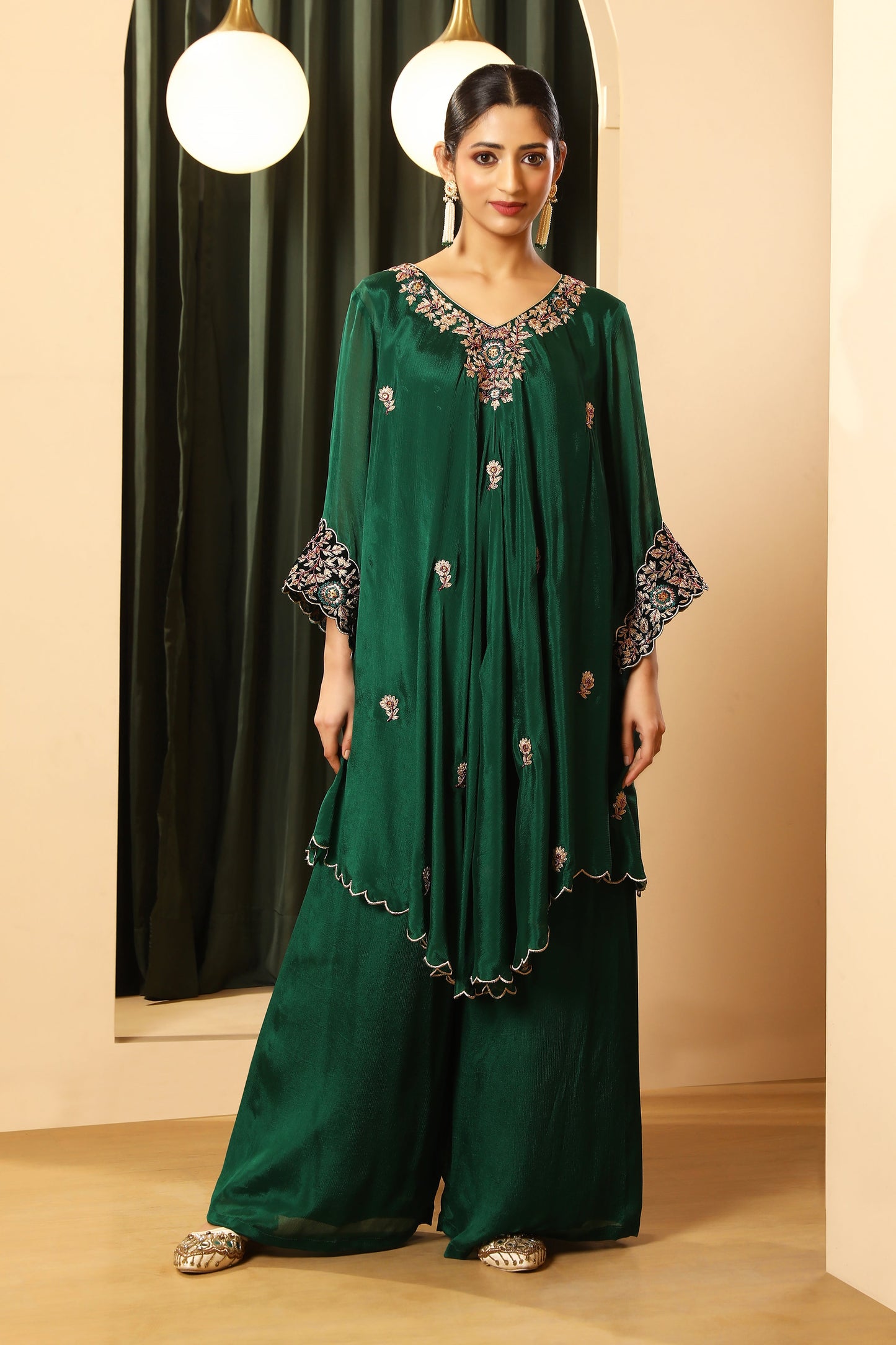 Asymmetrical Short Kurta Set – Emerald