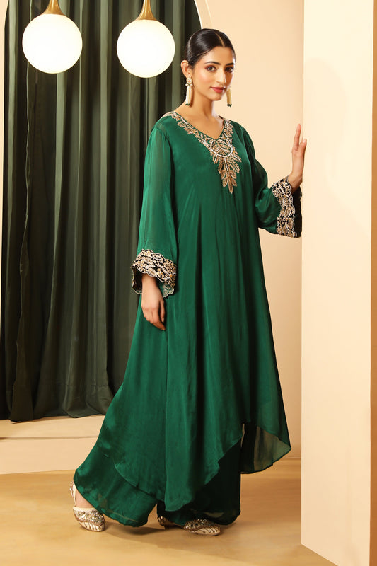 Asymmetrical Kurta Set – Emerald