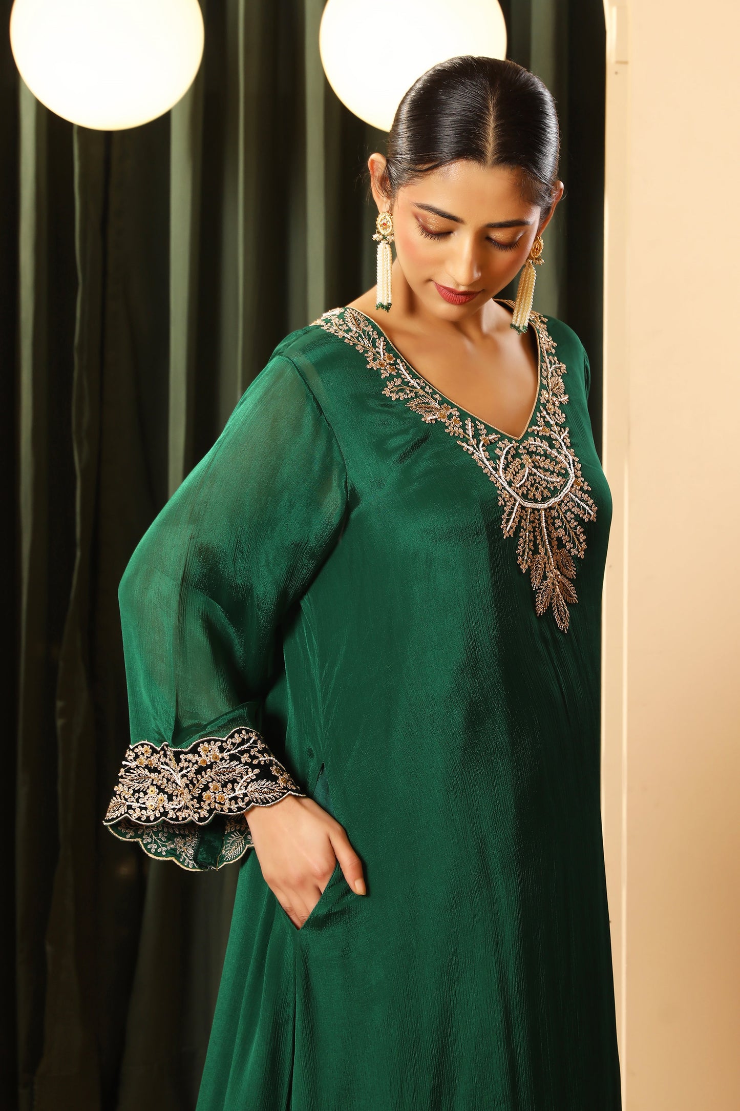 Asymmetrical Kurta Set – Emerald