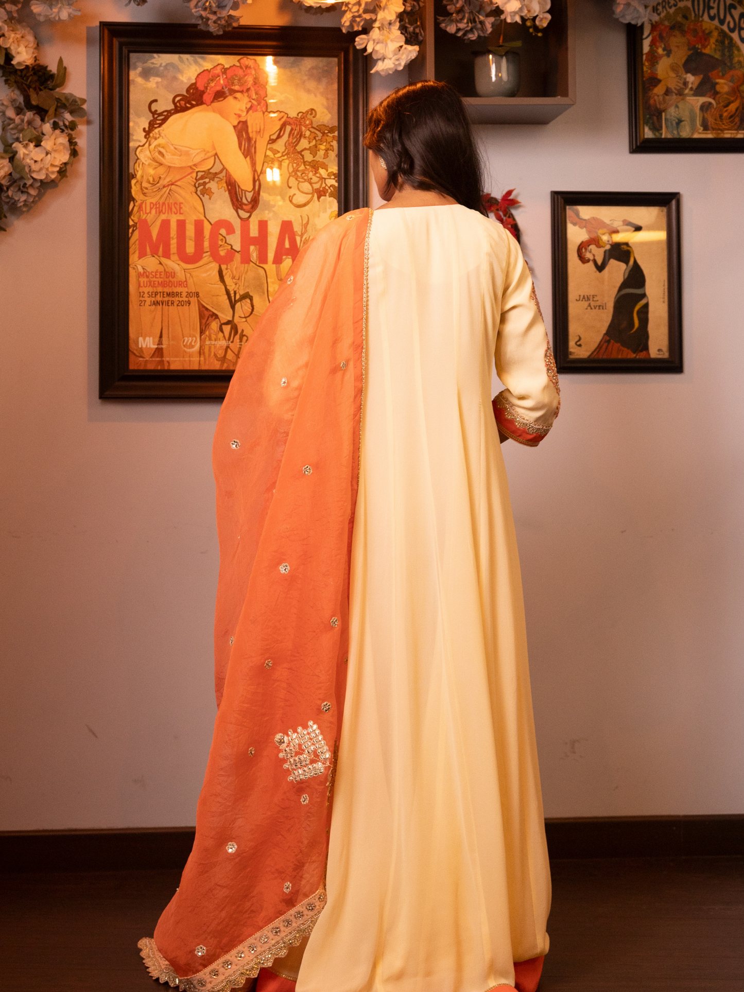 Off White Embroidered Jacket Style Kalidar Kurta Set