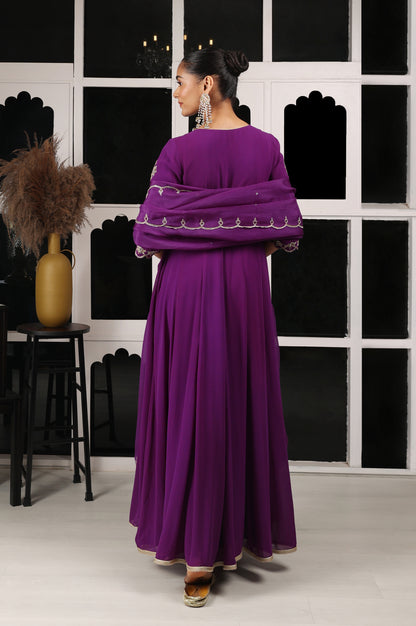 Purple Embroidered Stylised Anarkali Set