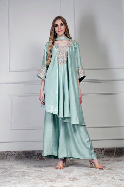 Asymmetrical Kurta Set-Aqua